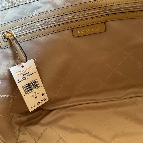 Michael Kors Carter Large Open Tote Shoulder Bag MK Zebra Print Camel Multi - Picture 9 of 13